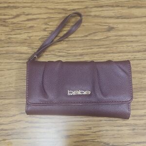 bebe Wine Red Wristlet Clutch with Gold Logo